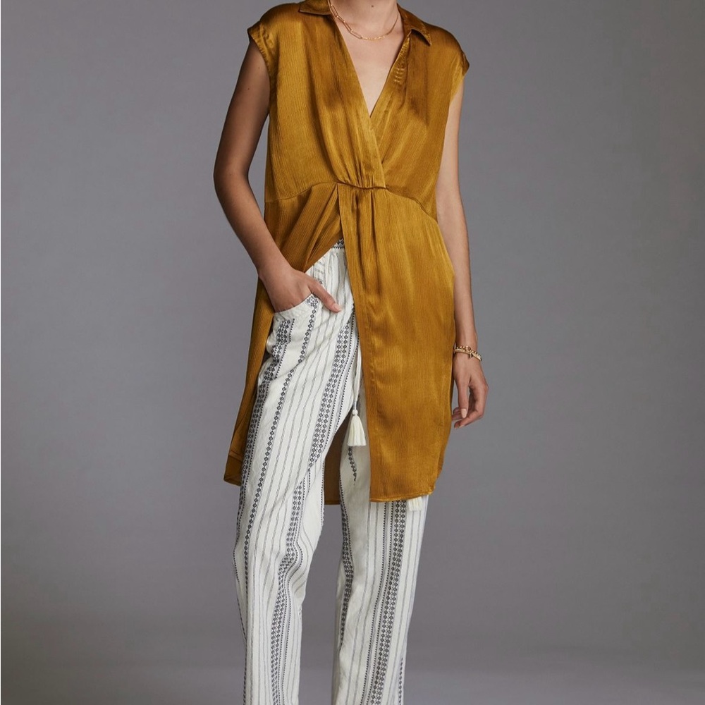 Anthro Sleek Twist Front Tunic in Bronze